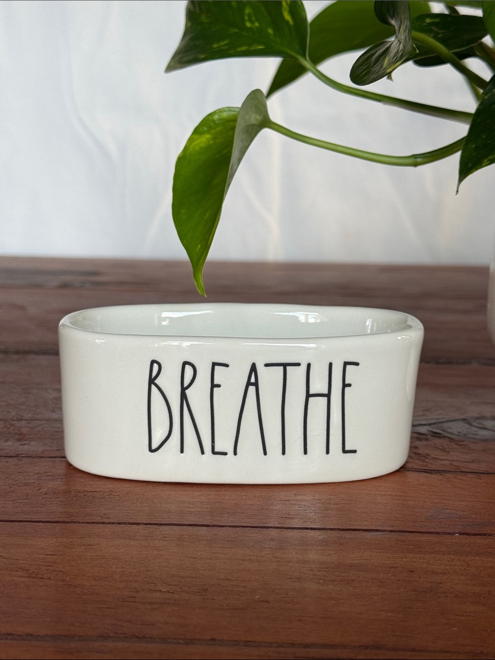 Rae Dunn White Ceramic 'BREATHE' Trinket Dish